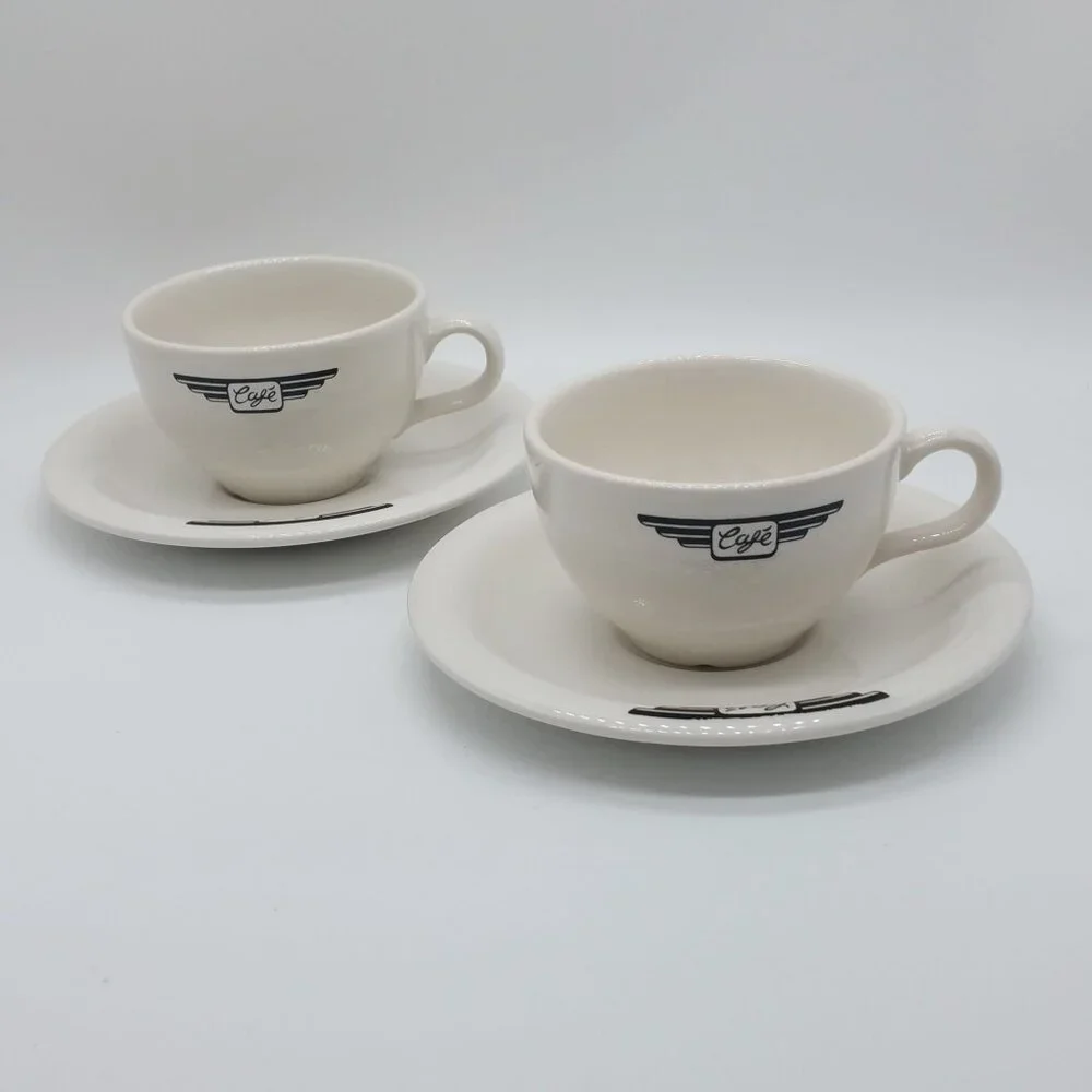 Set of 2 John Tams Cafe Espresso Coffee Cups and Saucers